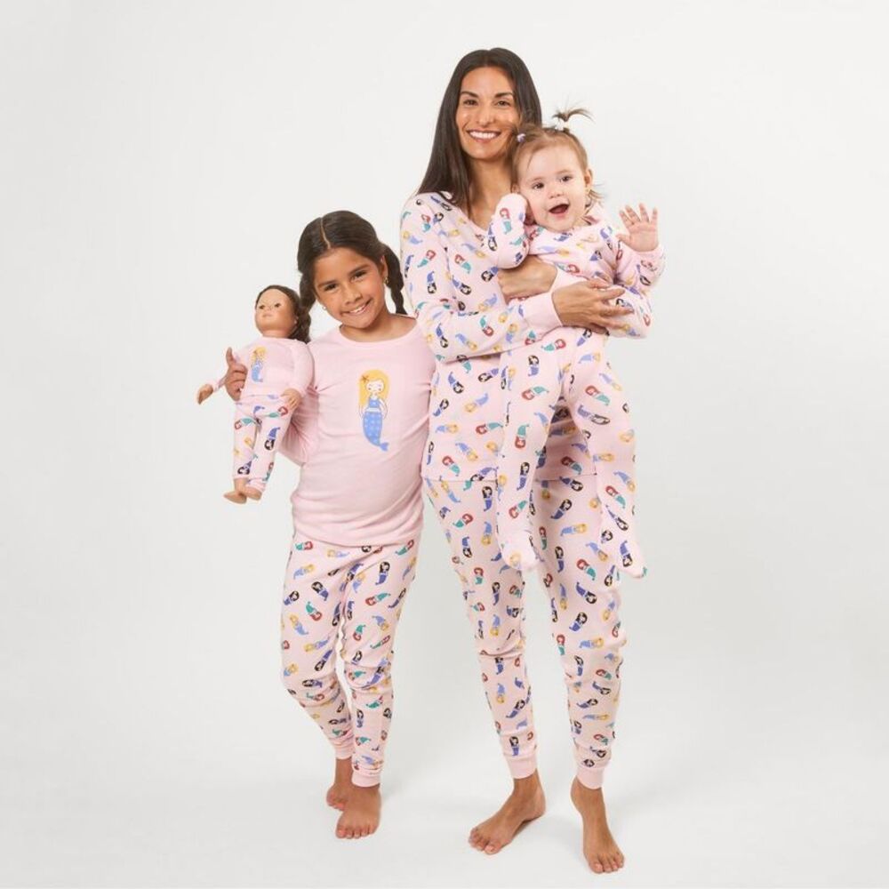 LEVERET -  Footed Cotton Pajama Mermaid 0-3 Mermaid